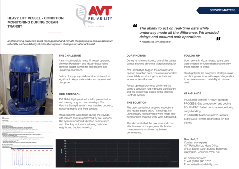 Machine Sentry condition monitoring on marine ballast pumps